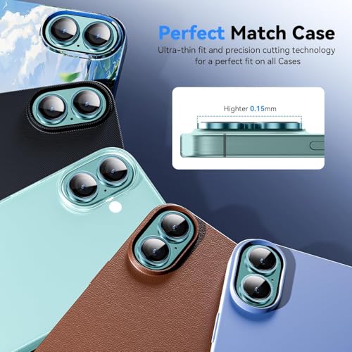 Image of for iphone 16 /16 Plus camera lens protector Tempered Glass Aluminum Alloy Ring with Camera Cover (Green)