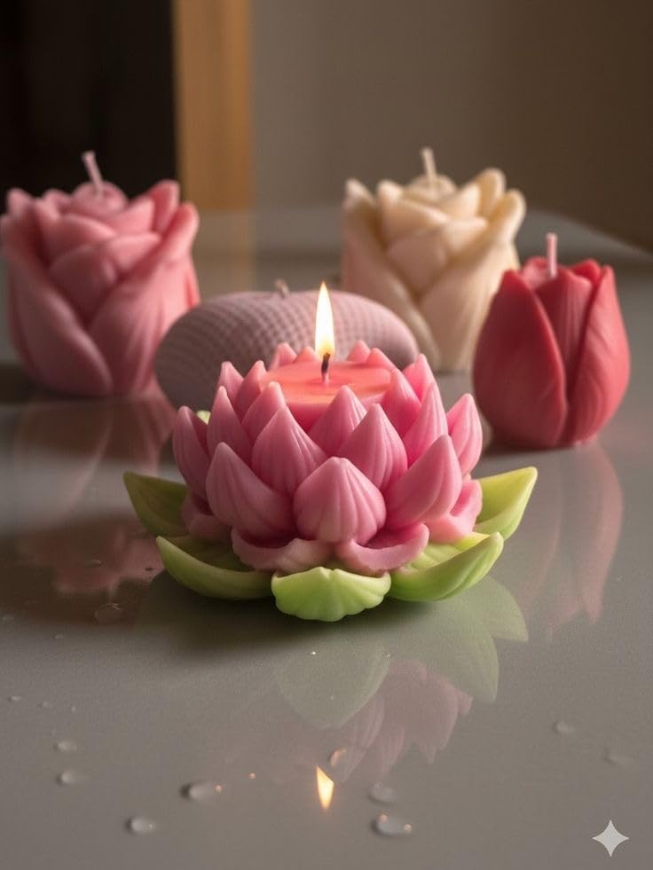 Image of Lotus Flower Candle Pink | Floral Design, Home Decor