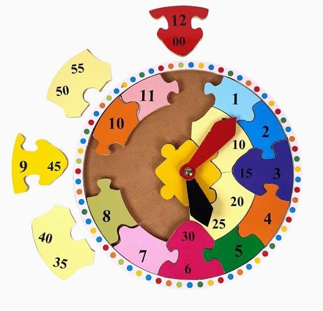 Colorful Wooden Clock Jigsaw Puzzle for Kids, Knobs or Toddlers Educational & Skill Improvement
