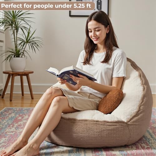 HOMMPA 3FT Bean Bag Chair with Pocket Faux Rabbit Fur Bean Bag for Teens & Kids Comfy Lounge Lazy Floor Sofa Accent Chair for Living Room, Bedroom,Dorm,Coconut Brown - image 8