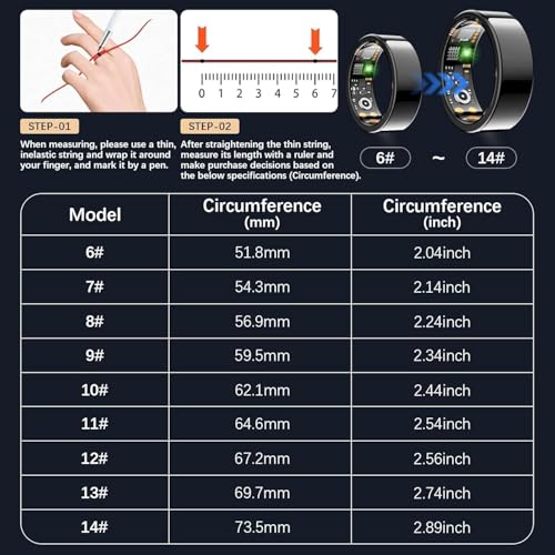 Image of Ring Health Tracker for Women Men, Fit Ring with Heart Rate,Blood Oxygen,Sleep Monitor,Calories, Step Counter, IP68 Waterproof Smart Ring for iPhone & Android, No Subscription Fee (Black, 11#)