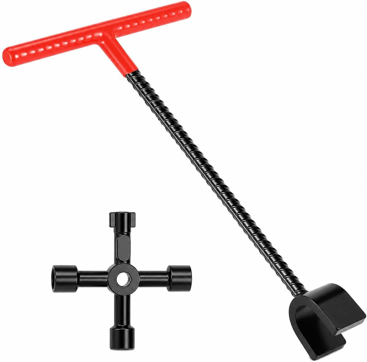 17 Inch Water Meter Key Shut off Tool with 4-Way Utility Keys，Heavy Duty Shut Off Tool for Curb Main Water Meters, Underground Stop and Waste Valves