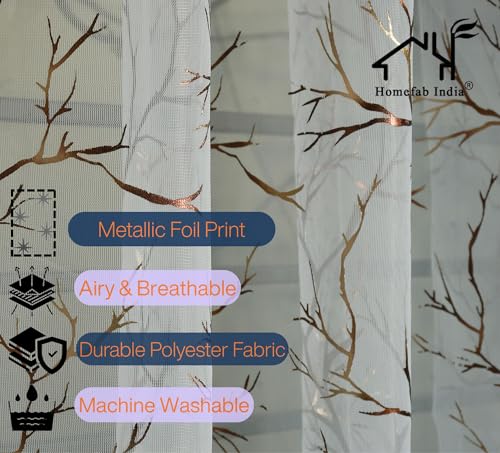 Image of Homefab India Multi Foil Transparent Sheer Curtain - 9 X 4 Feet, Long Door Curtains, White, Pack of 1 Piece