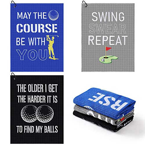 Riakrum 3 Pcs Funny Golf Towel Golf Gifts for Men Embroidered Printed Golf Bag Towel with Clip Golf Accessories for Men Boyfriend Dad Husband Golf Lover Fan