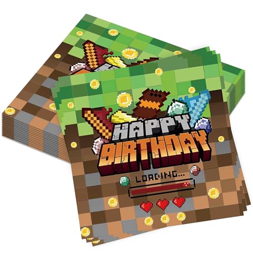 40 Stück Pixelmotiv Happy Birthday Servietten Pixel Servietten Geburtstag