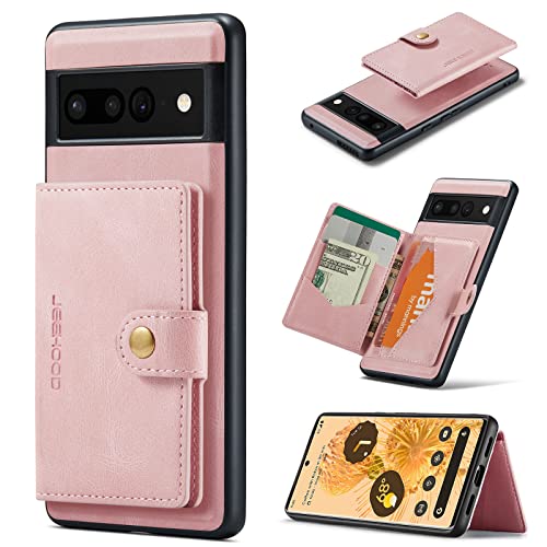 HAII for Google Pixel 7A Case PU Leather Wallet Case Detachable Magnetic Back Card Pockets Shockproof Protective Cover for Google Pixel 7A 2023 (Pink)