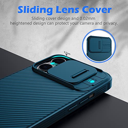Image of imluckies Compatible with 6.1 inch iPhone 13 Pro Case with Slide Camera Cover, [Back Hard PC & Soft Bumper], Slim Protective & Full Camera Protection Scratch-Resistant Case (Blue)