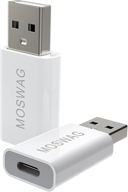 MOSWAG USB C Female to USB Male Adapter Pack of 2, USB C to USB Adapter White Compatible with Apple MagSafe Charger,iMac,MacBook Pro,MacBook,Laptops,PC,Computers and More