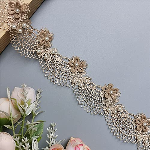 2 Yards Gold Flower Pearl Lace Edge Trim Ribbon 1.77" Width Vintage Style Edging Trimmings Fabric Embroidered Applique Sewing Craft Wedding Dress Embellishment DIY Cards Hats Clothes Embroidery