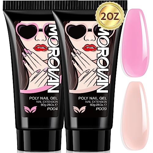 Morovan Poly Gel para Uñas - 60g Poly Gel para Uñas Profesional 2 Poly gel Colores Rosa y Nude Pink Natural Gel Uñas Poly gel para Principiantes Extensión de Uñas en Casa