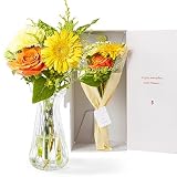 bloomee(ブルーミー) お花 8本 と 花瓶 セット (クリア01) お中元 敬老の日 誕生日 花 生花 ミニ 花束 (ギフト プレゼント お祝い) 退職祝い 結婚祝い 卒業式 開店祝い フラワーギフト