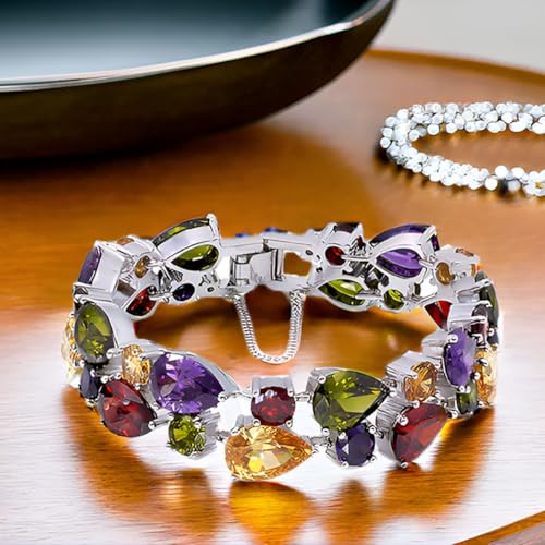 Silver Bangle Bracelets For Women Classic Fashion Bracelet with Gemstone Garnet White Topaz Amethyst Citrine Peridot Pink Topza 7 Inches3