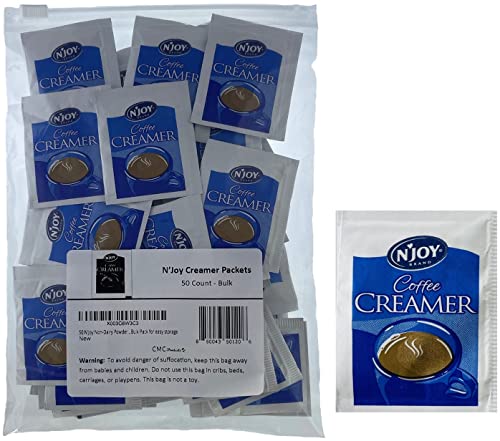 Gift Set: 50 Non-Dairy Powdered Creamer Packets in Slide Seal Bag Plastic Food Bag Bulk Pack for easy storage (approximately 50 packets)