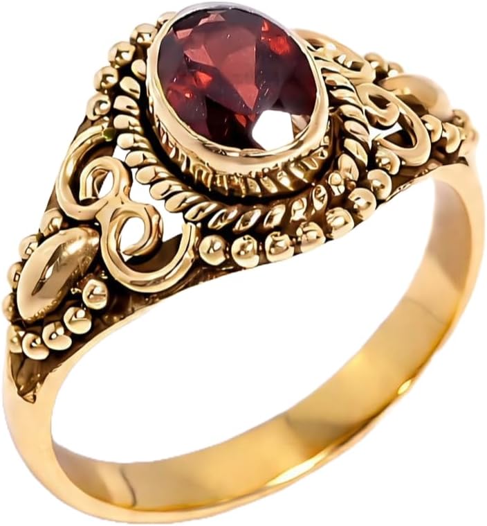 Red Garnet Gemstone 925 Sterling Silver Yellow Gold Plated Promise Design Ring For Women Gift Jewelry