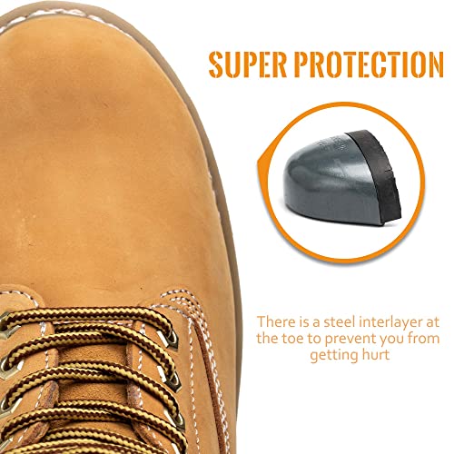 Image of Steel Toe Work Boots for Men, 6-Inch Non Slip Comfortable Leather Waterproof Industrial Construction Safety Workboots