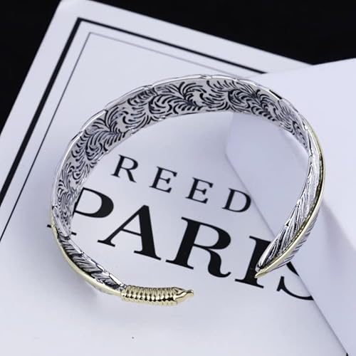 Rpy&Yt Mens Womens S925 Sterling Silver Feather Cuff Bracelet, Gothic Punk Design Feather Adjustable Charm Bracelet #TOP6