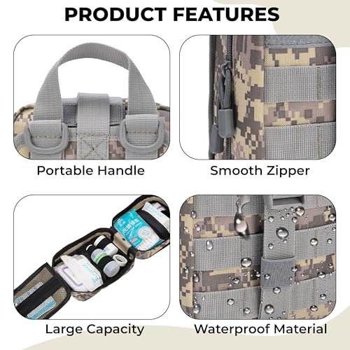 Image of Kraptick Medical MOLLE Pouch | Tactical First Aid Kit Bag | Military Emergency Medical Pouchs | Waterproof & Durable Trauma Kit Pouch | Compact MOLLE Medic Bag for Outdoor, Camping & Survival (Grey)