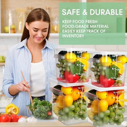 Image of Lallisa 4 Pcs 8qt & 4qt Clear Food Storage Containers with Lids Handles and Scales, Stackable Plastic Square Food Storage Containers for Dough Proofing Baking Kitchen Restaurant(White)