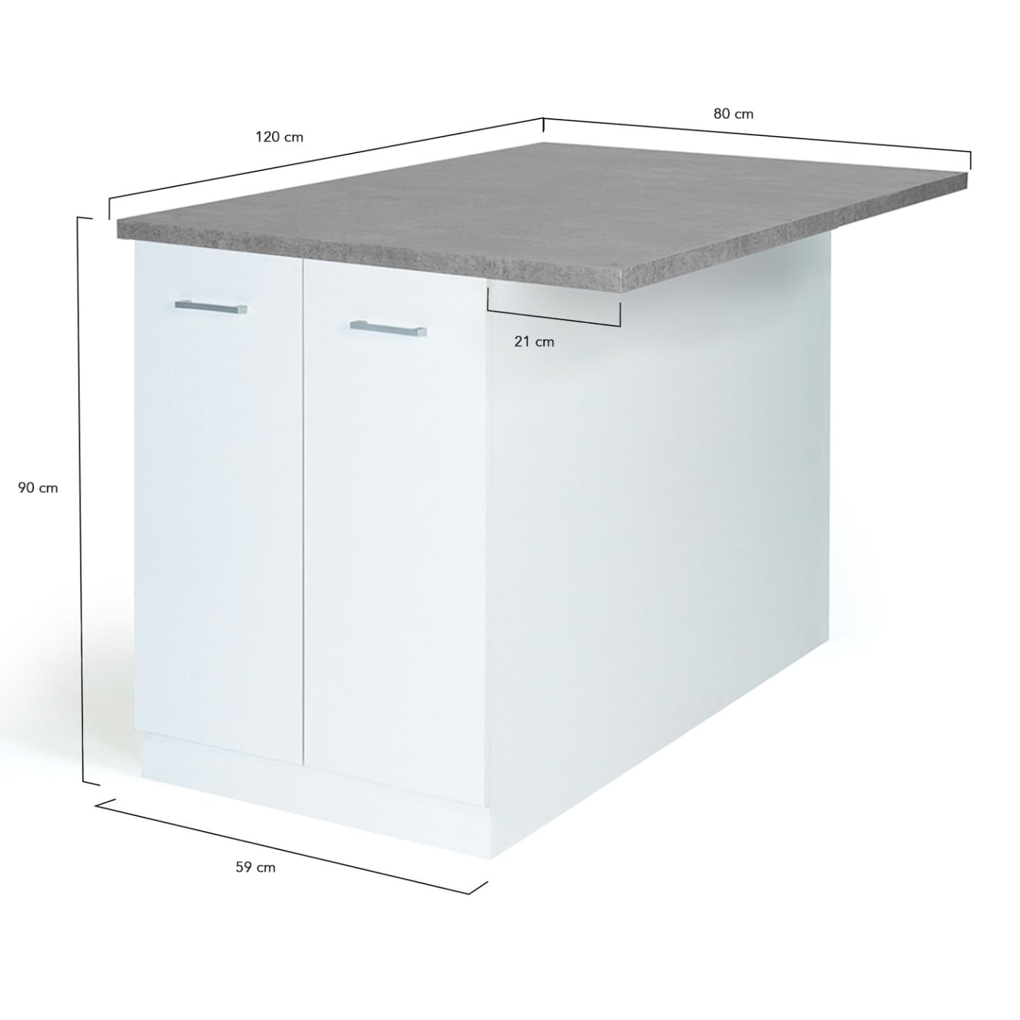 IDMarket - Ilot Central IVO 100 cm Blanc avec Plan de Travail Effet béton