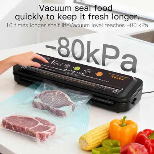 Image of Updated Vacuum Sealer Machine，MEGAWISE Food Sealer w /Starter Kit (Black)