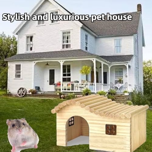 Cabana de madeira de porquinho-da-índia com janela, casa de madeira de animais pequenos para rato, c