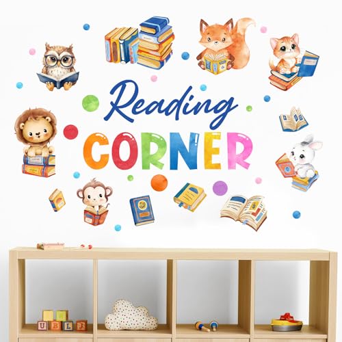 Cinrobiye Inspirational Quotes Wall Decals, Reading Cnrner Wall Art Stickers Woodland Animals Read Books Nursery Classroom Playroom Decor for Toddler...