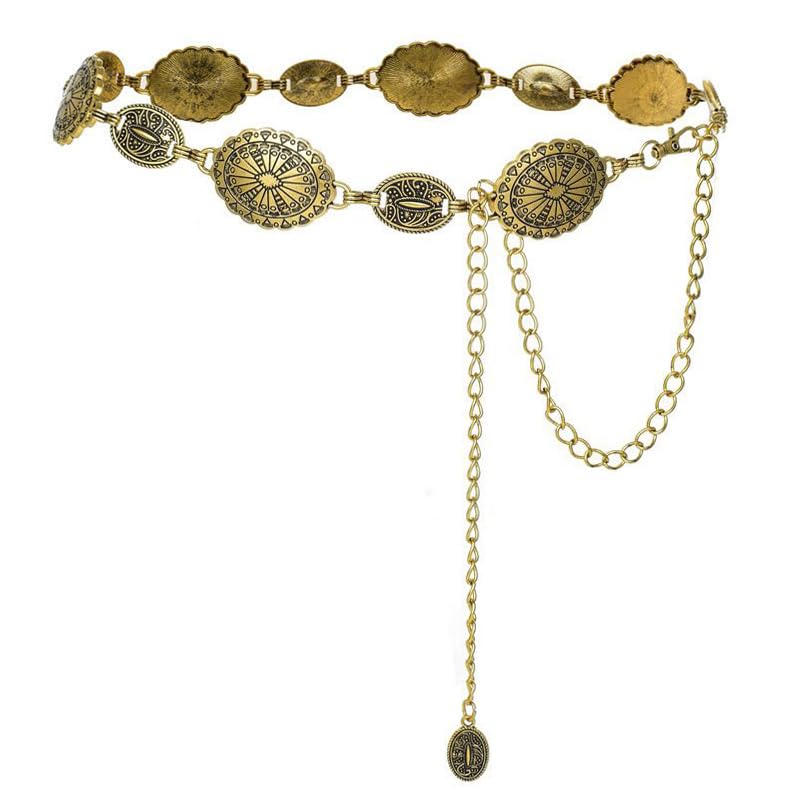 Utaly Womens Metal Waist Chain Dress Belts Boho Floral Carved Vintage Adjustable Metal Belts for Women Jeans Outfit