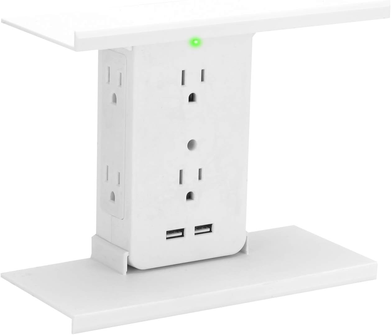 Socket Shelf - 8 Port Wall Outlet, 6 Electrical Outlet, 2 USB Charging Ports, Electrical Multi Outlet Surge Protector with Holder for Bathroom Office Home Kitchen