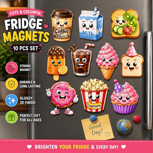 Image of Regalo Casila Cute Fridge Magnets Set of 10 Cartoon Food Magnets for Refrigerator Kitchen Decor Strong Magnetic PVC Fridge Stickers for Kids Home Office Gift Decorative Magnets