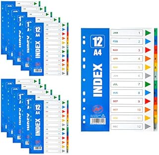 AZKEEGREY 10 Pack Plastic File Dividers A4 Monthly Dividers for Lever Arch Files 12 Part, Month Dividers a4 Jan to Dec Multi Punched Index Dividers