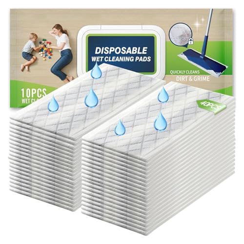 FURCIELOS Disposable Wet Cleaning Pads for Hardwood Floor Compatible with Bona Mops Multi-Surface Floor Household Replacement Mopping Cloths Refills Unscented 40 Count