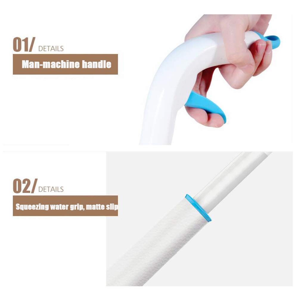 MOP rotación Libre Lavado a Mano seco y húmedo Dual Spray fregona hogar automático Rebote Pisos de Madera, Azul-Blanco, 130cm * 36cm