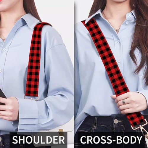 Image of Purse Strap Replacement Crossbody, 3.8cm Wide Shoulder Strap Adjustable Replacement Belt Gold Buckle, Handbag Crossbody Bag Strap Black Red Plaid