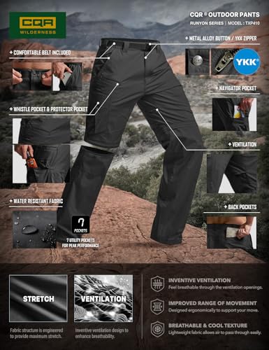 Image of CQR Men's Convertible Cargo Tactical Pants, Water Resistant Outdoor Hiking Pants, Zip Off Lightweight Stretch Work Pants