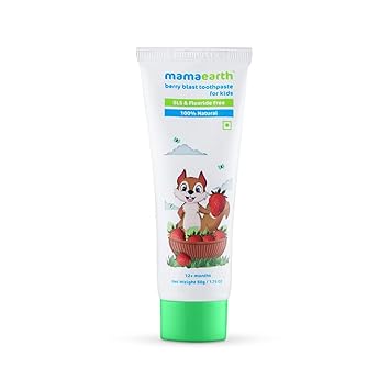 Mamaearth 100% Natural Berry Blast Kids Toothpaste 50 Gm, Fluoride Free, SLS Free, No Artificial Flavours, Best for baby