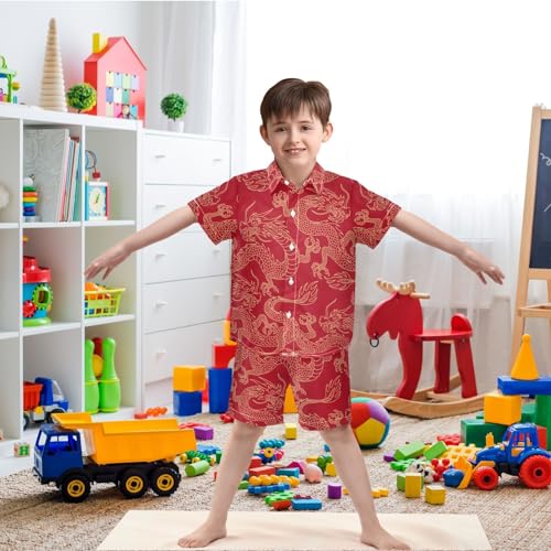 Image of visesunny Funny Boy's 2 Pieces Shirt and Short Set Casual Shirts Short Sleeve Beach Shorts Summer Outfits for 3-10 Years Kids