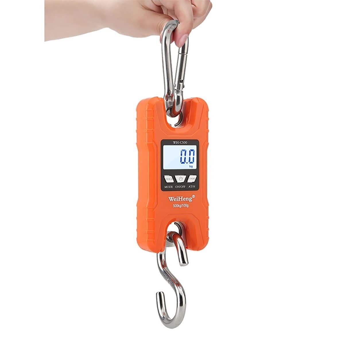 Gepäckwaage, Kofferwaage, 500 kg Mini-Kranwaage, tragbare 1000 Pfund, robuste digitale Hängewaage mit LCD-Display (Farbe: Schwarz, Größe: 500 kg/200 g) (Farbe: Oranje, Größe: 500 kg/2