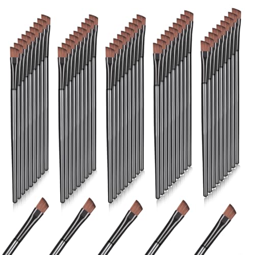 Andibro 50 Pieces Disposable Angled Eyebrow Brushes, Bulk Brow Tint Brushes Flat Tapered Eyebrow Concealer Brush Eye Shadow Applicator Sticks for Women Salon Beauty Cosmetic Makeup Tool Esthetician