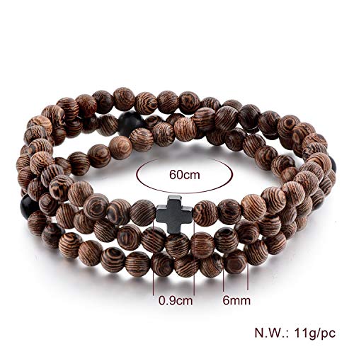 Christian Prayer Beads Rope Bracelet | Wooden Beads + Hematite Cross | Women Men Children | Great Gift for any Occasion!3