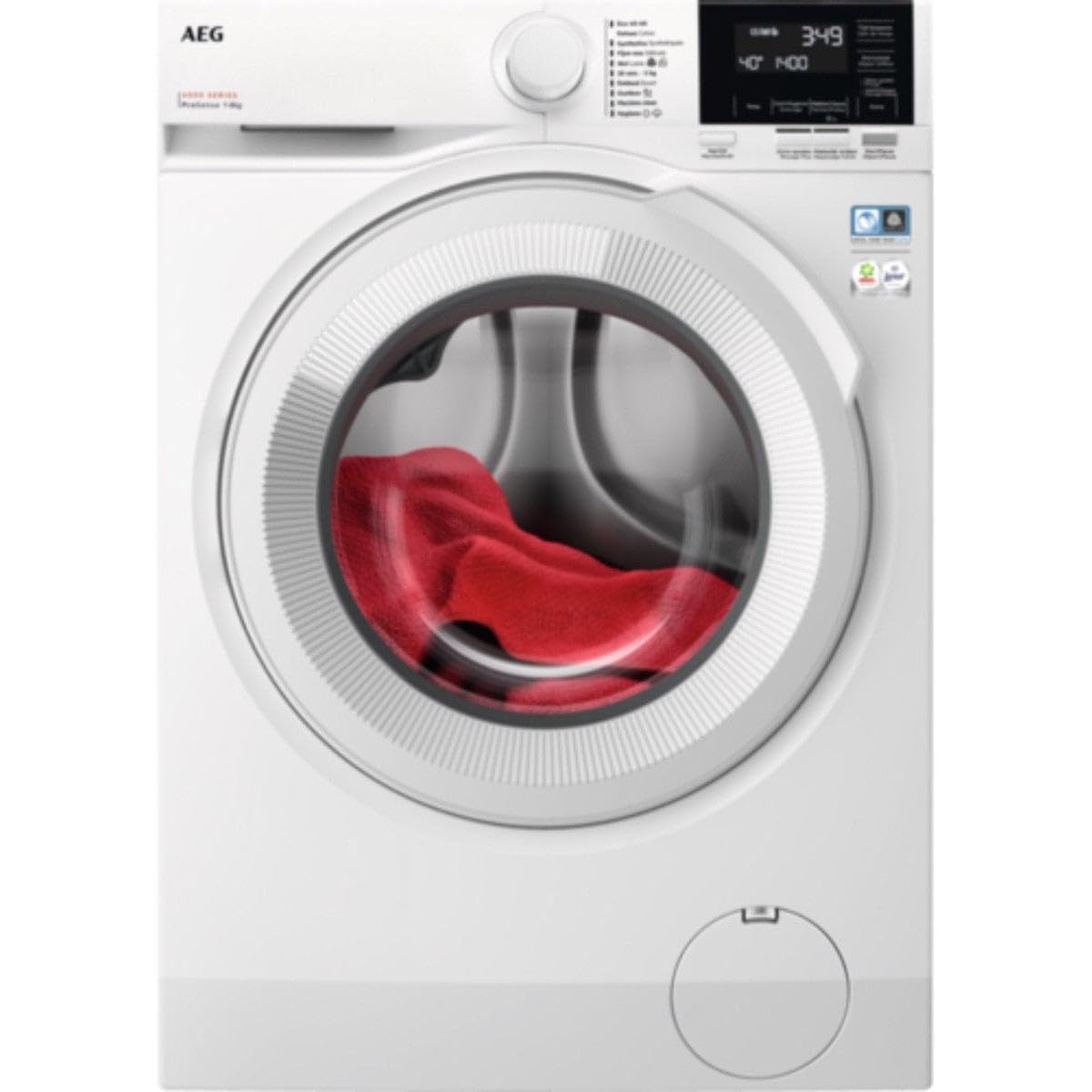 AEG L6FBF51488 8 kg Frontlader Waschmaschine, 60 cm breit, 1400U/Min, Aqua-Stop, Mengenautomatik, Nachlegefunktion, Kindersicherung, Unterschiebbar, weiß