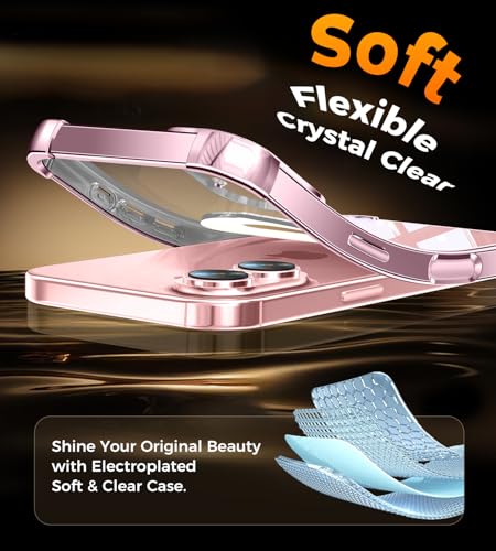 Image of Soft Case for iPhone 16 with 360 Rotating Magnetic Stand, Compatible with Mag-Safe, 4X MIL-Drop Protection, Lightweight Glossy Anti-Yellowing Clear Back Phone Cover for iPhone 16, Pink