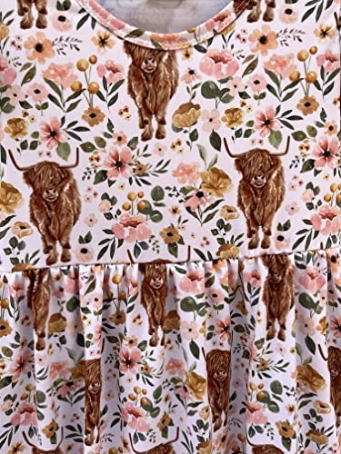 nebljgo Infant Baby Girls Highland Cow Flutter Sleeve Pearl Cow Children Girl Spring Summer Kids Dress2