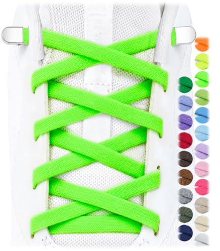 Image of Stepace 2 Pairs Elastic No Tie Shoe Laces for Kids and Adults Sneakers, Stretch Flat Tieless Shoestrings
