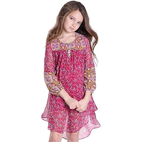 Truly Me Tween Girls 7-16 Fuchsia-Pink/Multi Floral Print Chiffon High-Low Shift Dress, Fuchsia,7 Cover