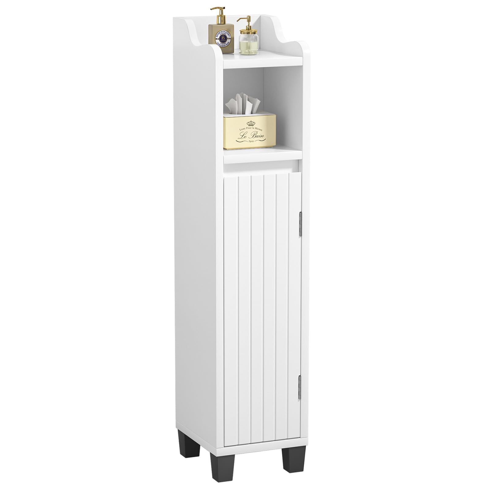 Armario Baño Pequeño y Estrecho, Mueble Auxiliar de Baño Madera, Estantes Ajustables, Cierre Magnético, Armario de Almacenamiento, Adecuado para Dormitorio, Cocina y Salón, Moderno, Blanco