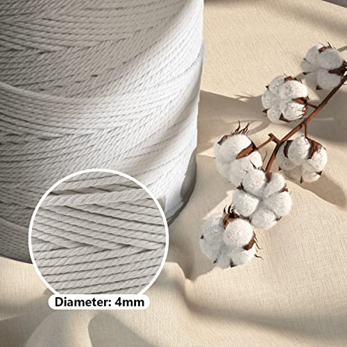 Image of ZUEXT Macrame Cord, White, 4mm x 547yds Cotton String Macrame Yarn