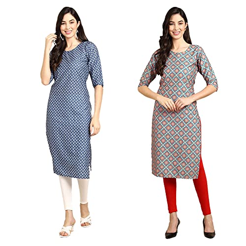 Image of Pinkmint Designer Woman's Crepe Multicolored Straight Kurta [A-355-330]