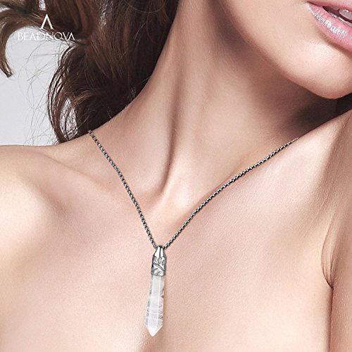 BEADNOVA Healing Crystal Necklace for Women Men White Quartz Pendant Energy Healing Gemstones Jewelry Pendulum Crystal Divination (Hexagonal, 18 Inches Stainless Steel Chain)4