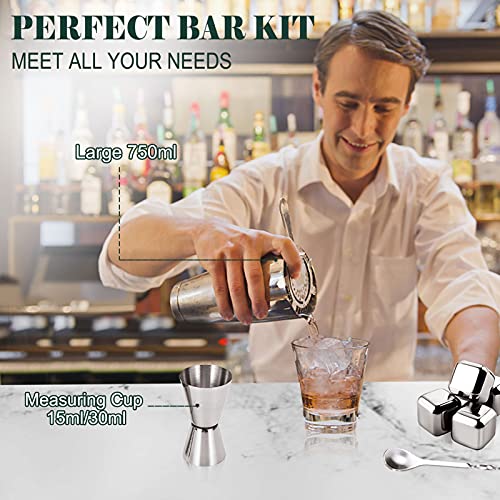 LIVEHITOP Cocktailset, 19-delige Cocktailset, Roestvrijstalen Barman-Set met 750 ml Boston-cocktailshaker voor Feest… - Afbeelding 4