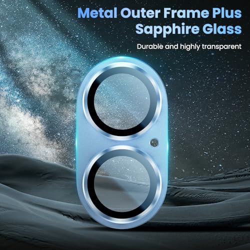 Image of Uyiton Compatible with iPhone 17 Camera Lens Protector - [Not Easy to Break][Strong Adsorption][Case-Friendly] Metal Tempered Glass Rear Camera Screen Cover - Mist Blue
